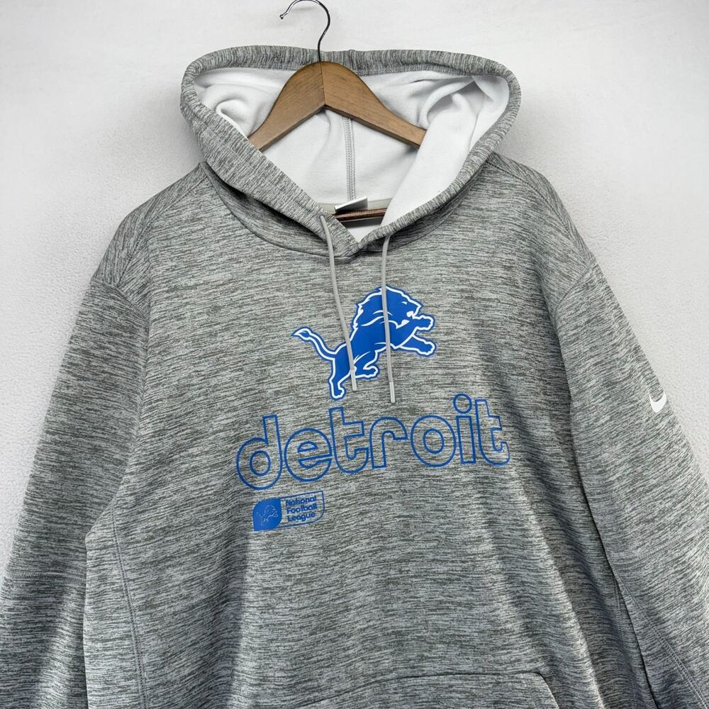 Detroit Lions Hoodie Men's XL Gray Nike Therma Sweatshirt Graphic Pullovr Swoosh